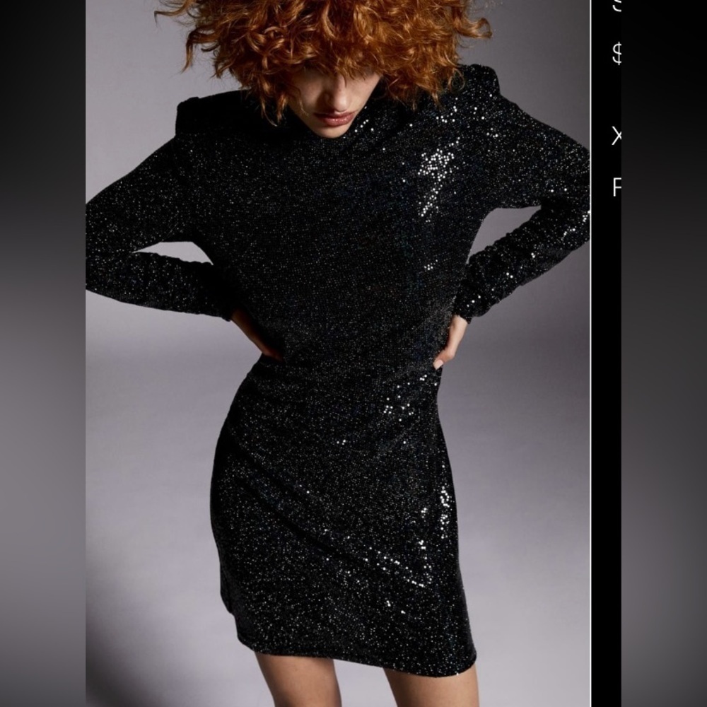 Zara black SHOULDER PAD DRAPED DRESS size XL